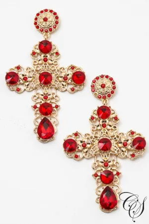 Elegant Gemstones Cross Earrings