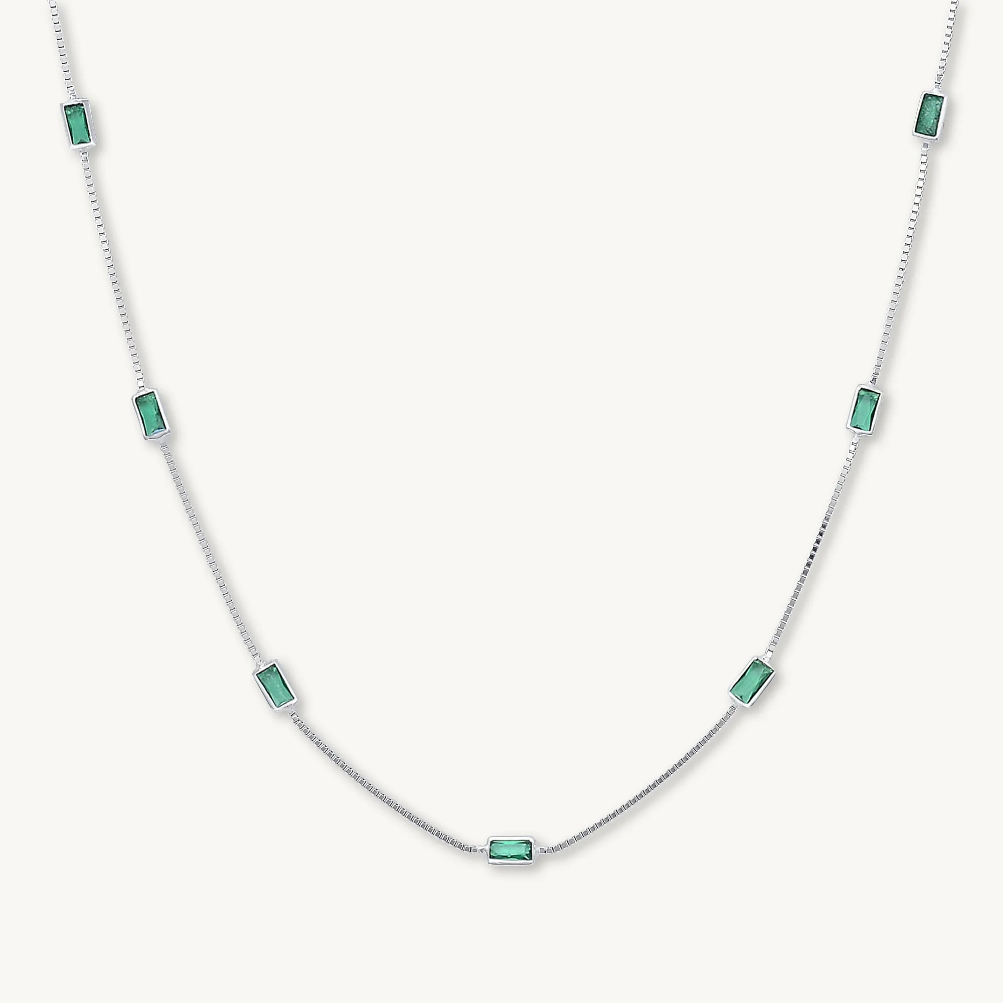 Emerald Baguette Station Necklace