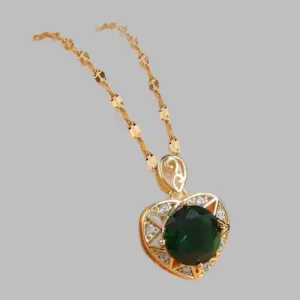 Emerald Heart: Korean Fashion Copper Necklace