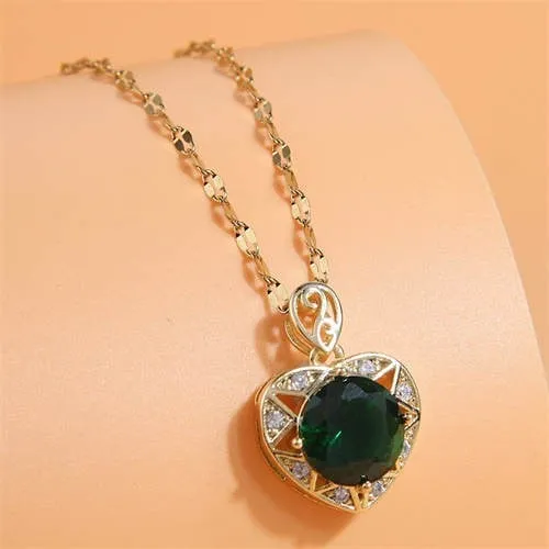 Emerald Heart: Korean Fashion Copper Necklace