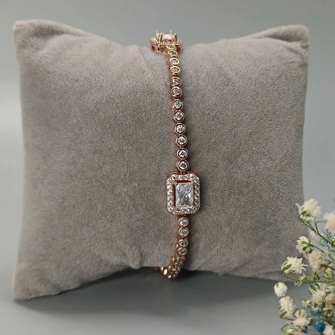 Ethereal Elegance Cubic Zirconia Rose Gold Bracelet - SIA417746