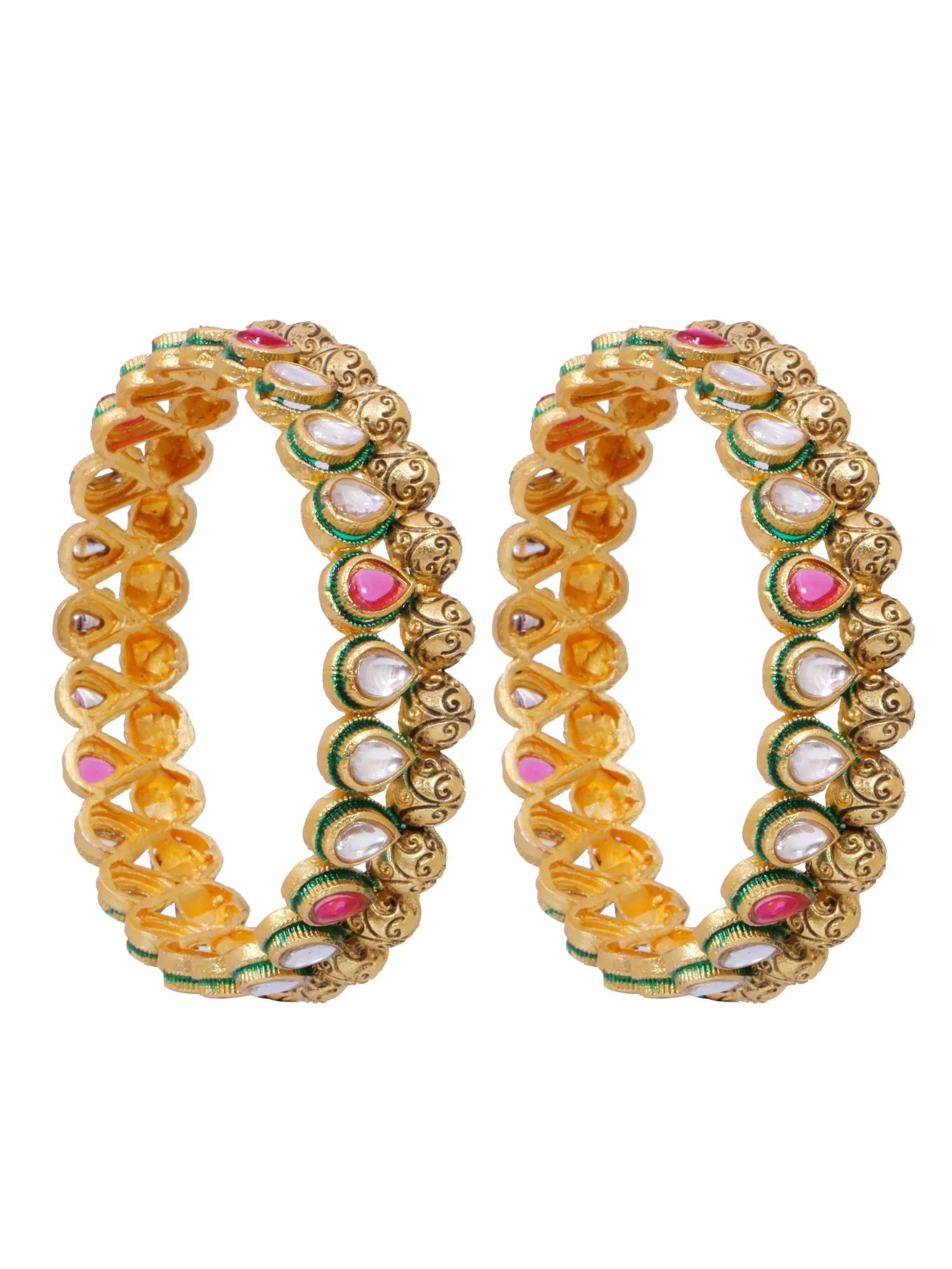 Evoke Elegance: Gold-Plated Kundan Multicolor Extravaganza Bangles Set for the Modern Traditionalist