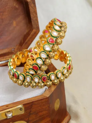 Evoke Elegance: Gold-Plated Kundan Multicolor Extravaganza Bangles Set for the Modern Traditionalist