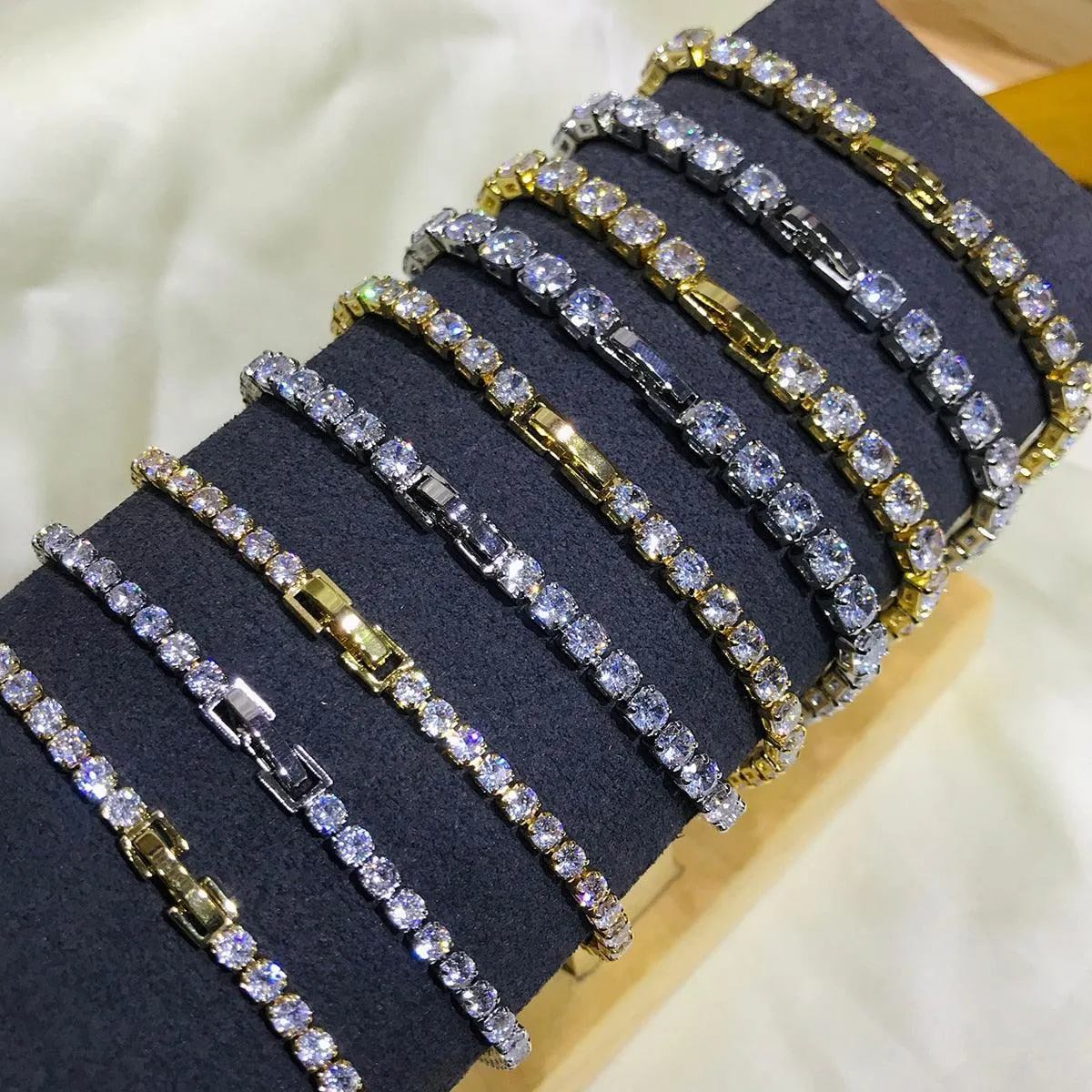 EXQUISITE Charming AAA  Cubic Zirconia Simulated Diamonds Gold Colour Tennis Bracelets