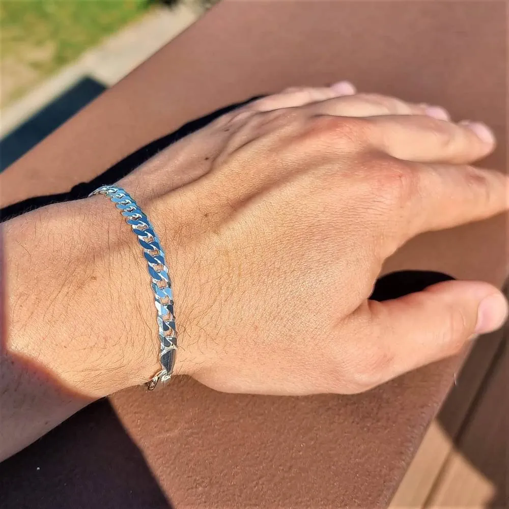 Fine 925 Sterling Silver Classic Curbs Men 6 mm Unisex Bracelet - GA-GMB1