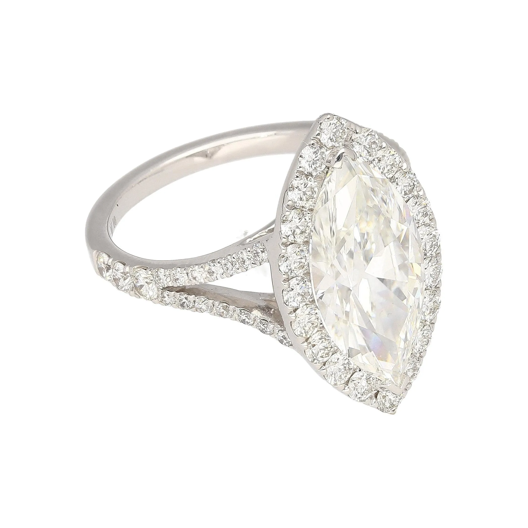 GIA Certified 3.22 Carat Marquise Cut G/VS1 Halo Engagement 18K Ring