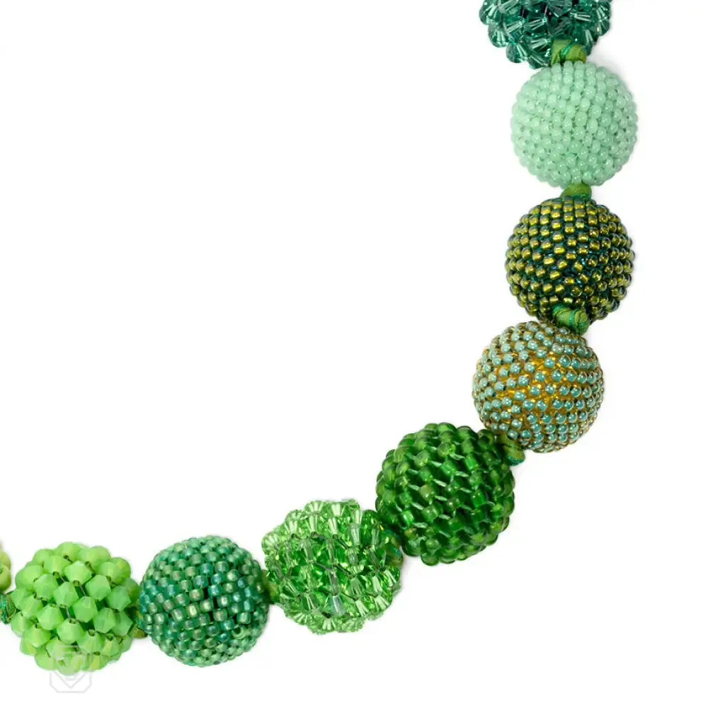Glass and crystal beaded necklace in shades of green