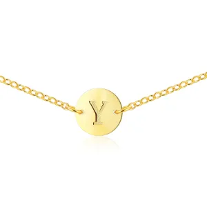 Gold Coin Initial Necklace [ Letter Y ] - .925 Sterling [18K Gold Plated] Layer Chain [14 Inch]