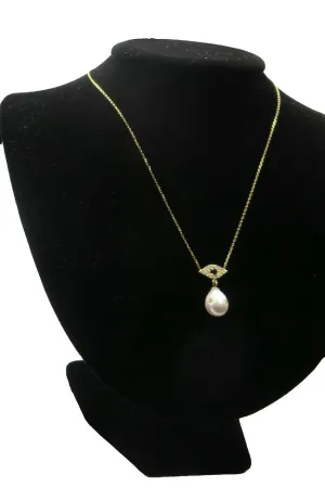 Gold EE Necklace Pearl Drop