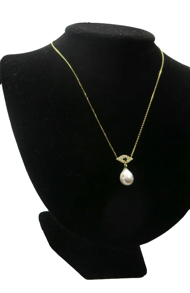 Gold EE Necklace Pearl Drop