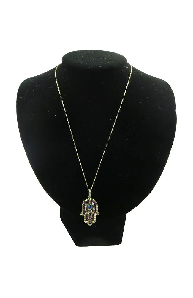 Gold Hamsa Crystal Necklace