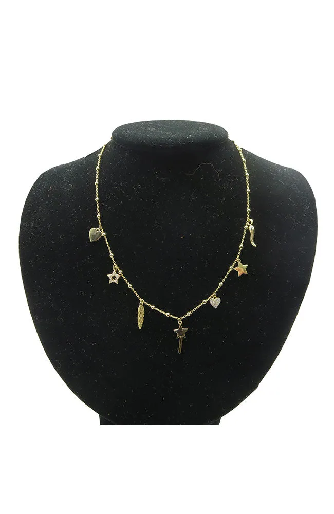 Gold Heart and Star Charm Necklace