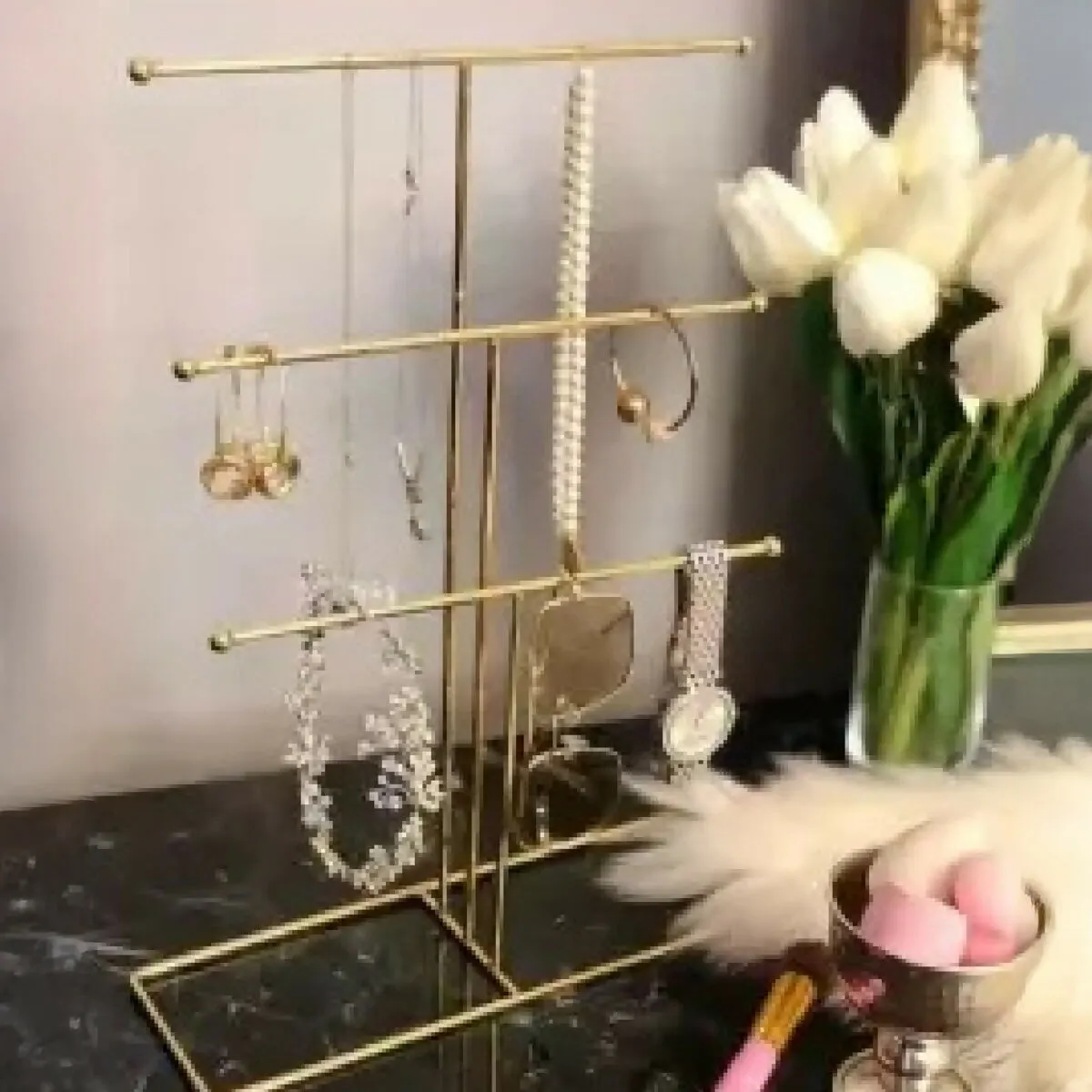 Gold Jewelry Stands, Ring, Necklace, Earrings, Bracelet Hangers,Cabinet,Organizer