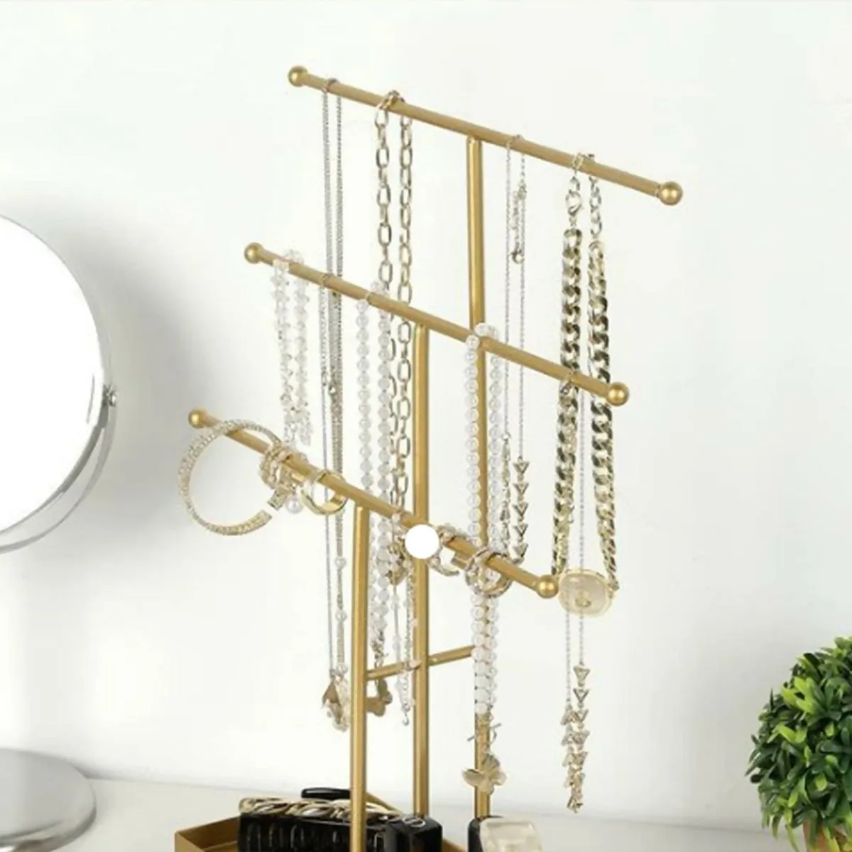 Gold Jewelry Stands, Ring, Necklace, Earrings, Bracelet Hangers,Cabinet,Organizer