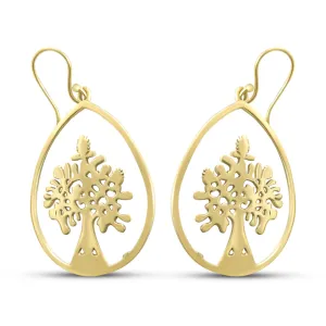 Gold Metal Tree of Life Teardrop Earrings