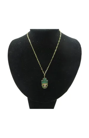 Gold Neck Green Hamsa