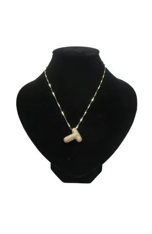Gold Pave Puffy T Necklace