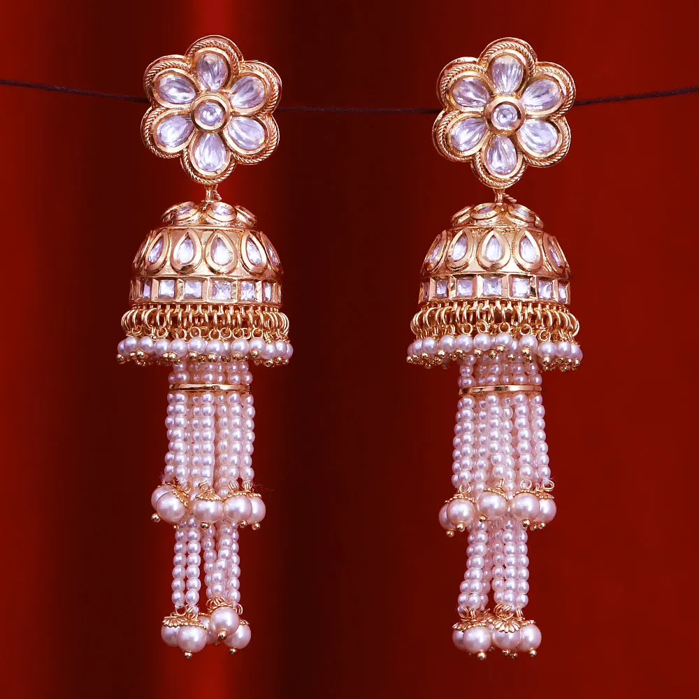 Gold Plated Beautifully Royal Kundan & Ruby Beaded Earrings (E536)