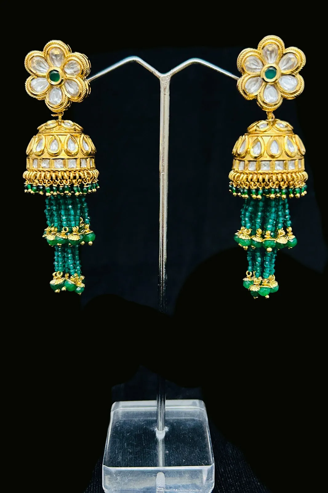 Gold Plated Beautifully Royal Kundan & Ruby Beaded Earrings (E536)
