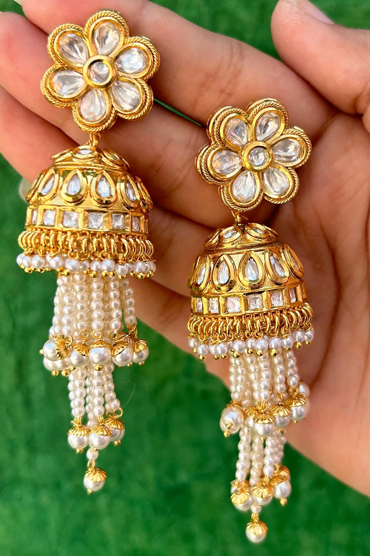 Gold Plated Beautifully Royal Kundan & Ruby Beaded Earrings (E536)