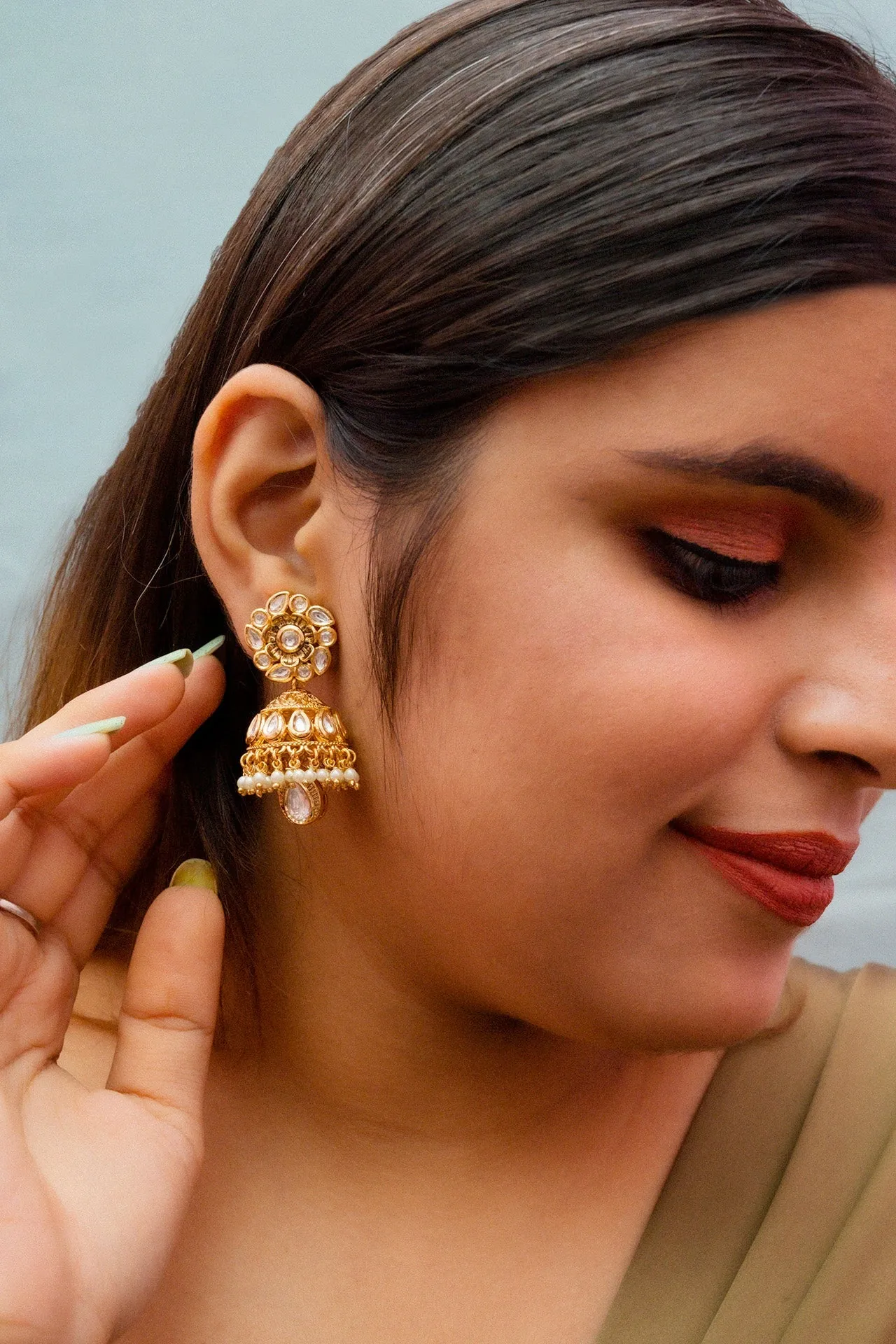 Gold Plated Beautifully Royal Kundan & Ruby Beaded Jhumki Style Earrings (E771)