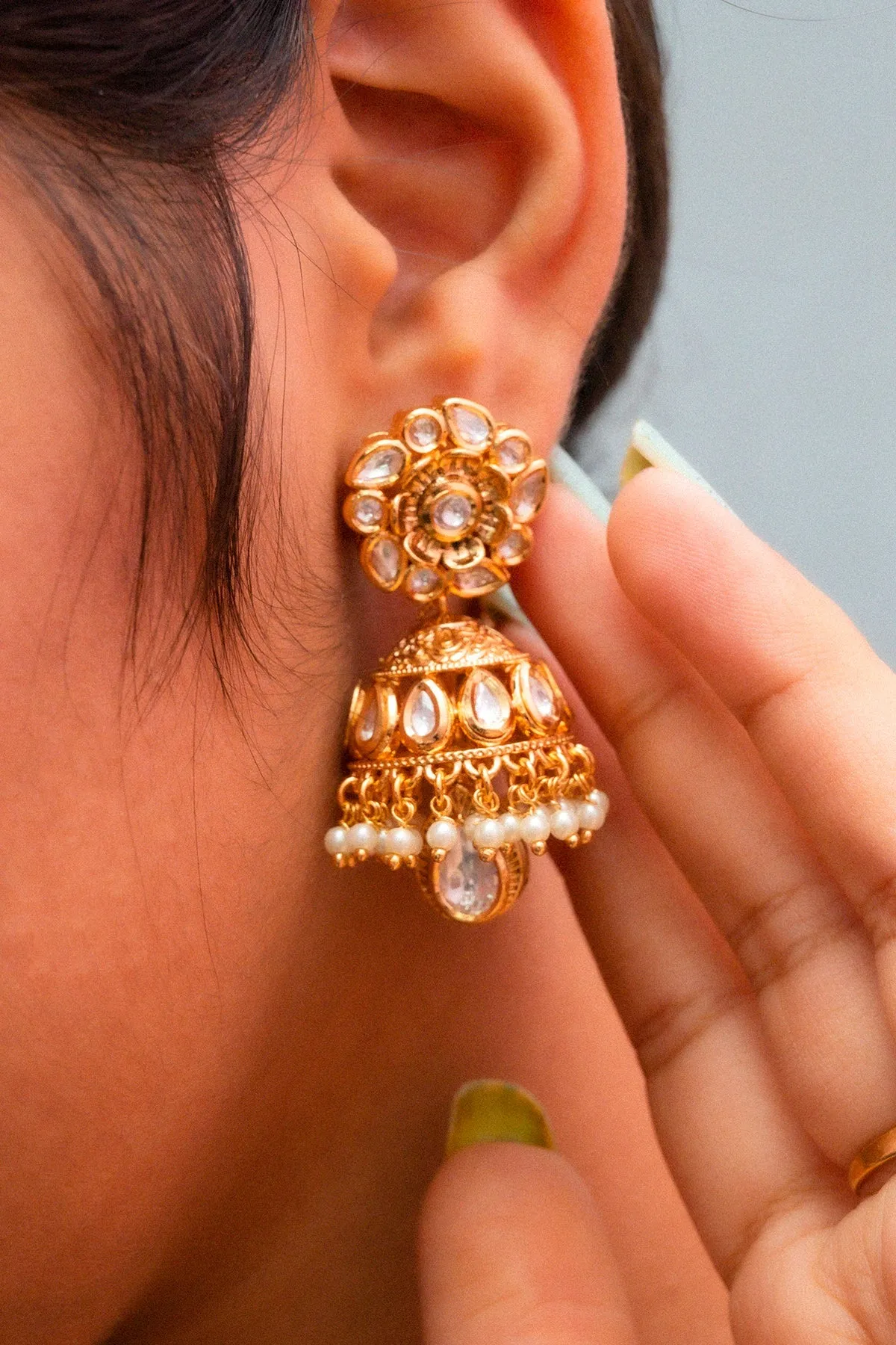 Gold Plated Beautifully Royal Kundan & Ruby Beaded Jhumki Style Earrings (E771)