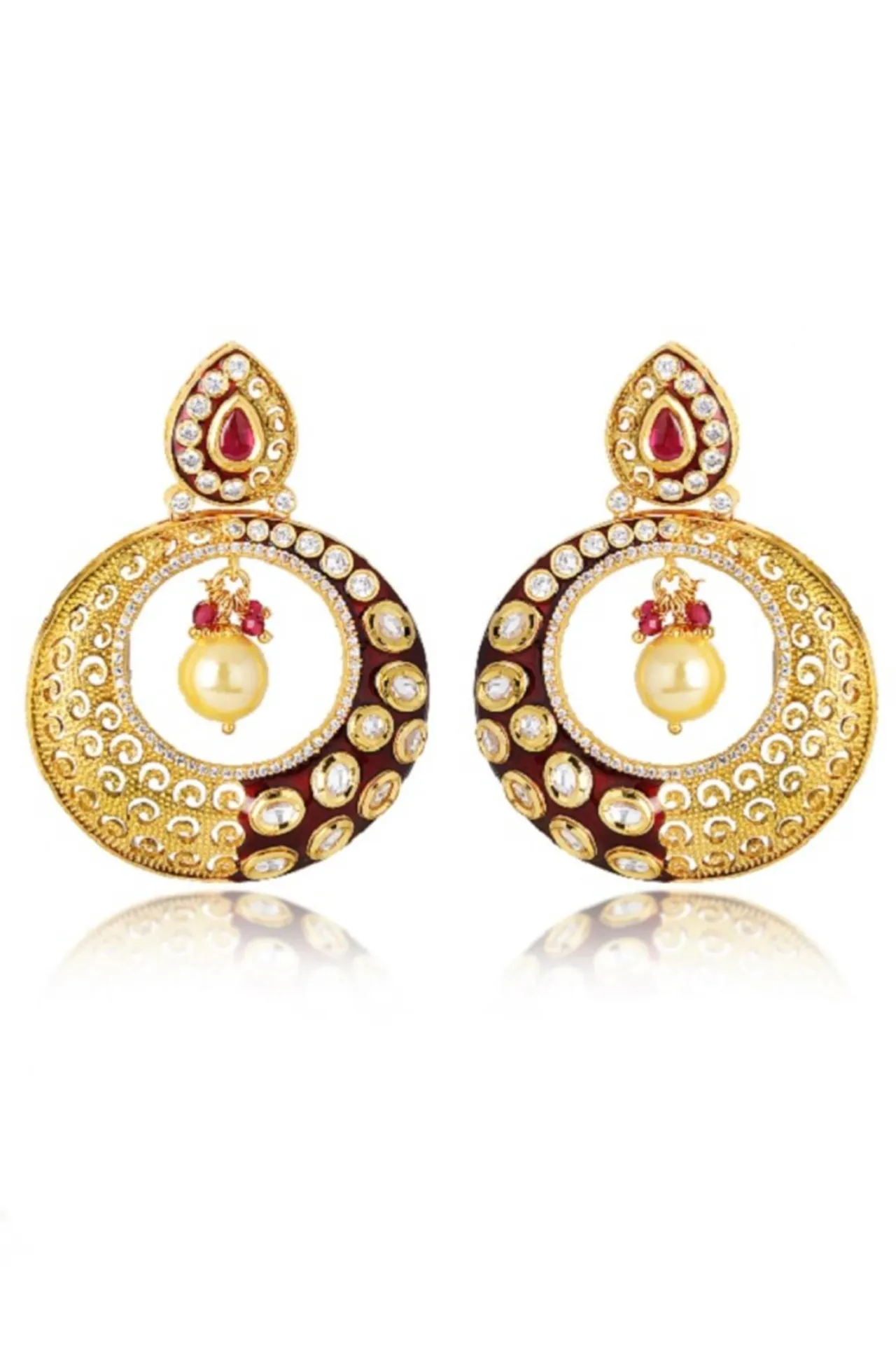 Gold Plated Beautifully Royal Kundan Beaded Earrings (E856)