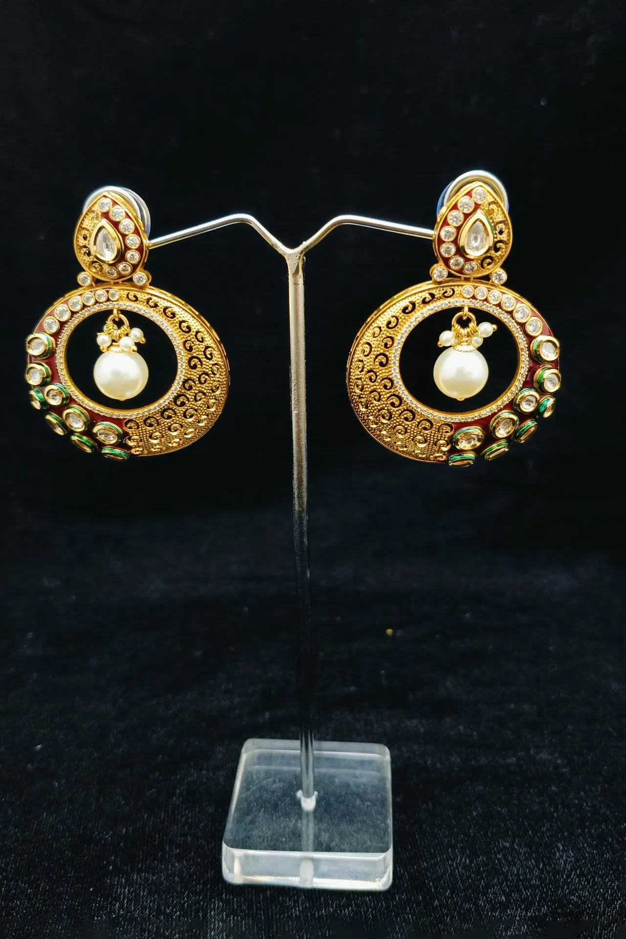 Gold Plated Beautifully Royal Kundan Beaded Earrings (E856)