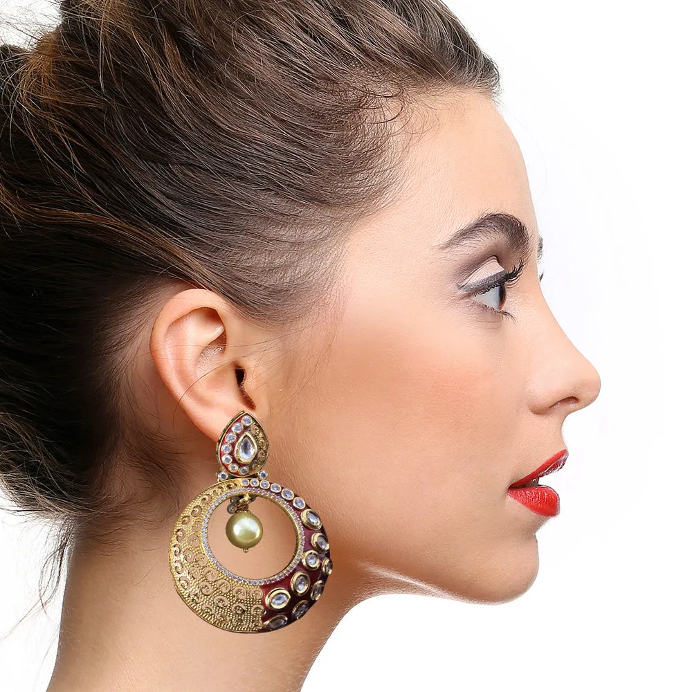 Gold Plated Beautifully Royal Kundan Beaded Earrings (E856)