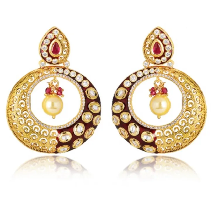 Gold Plated Beautifully Royal Kundan Beaded Earrings (E856)