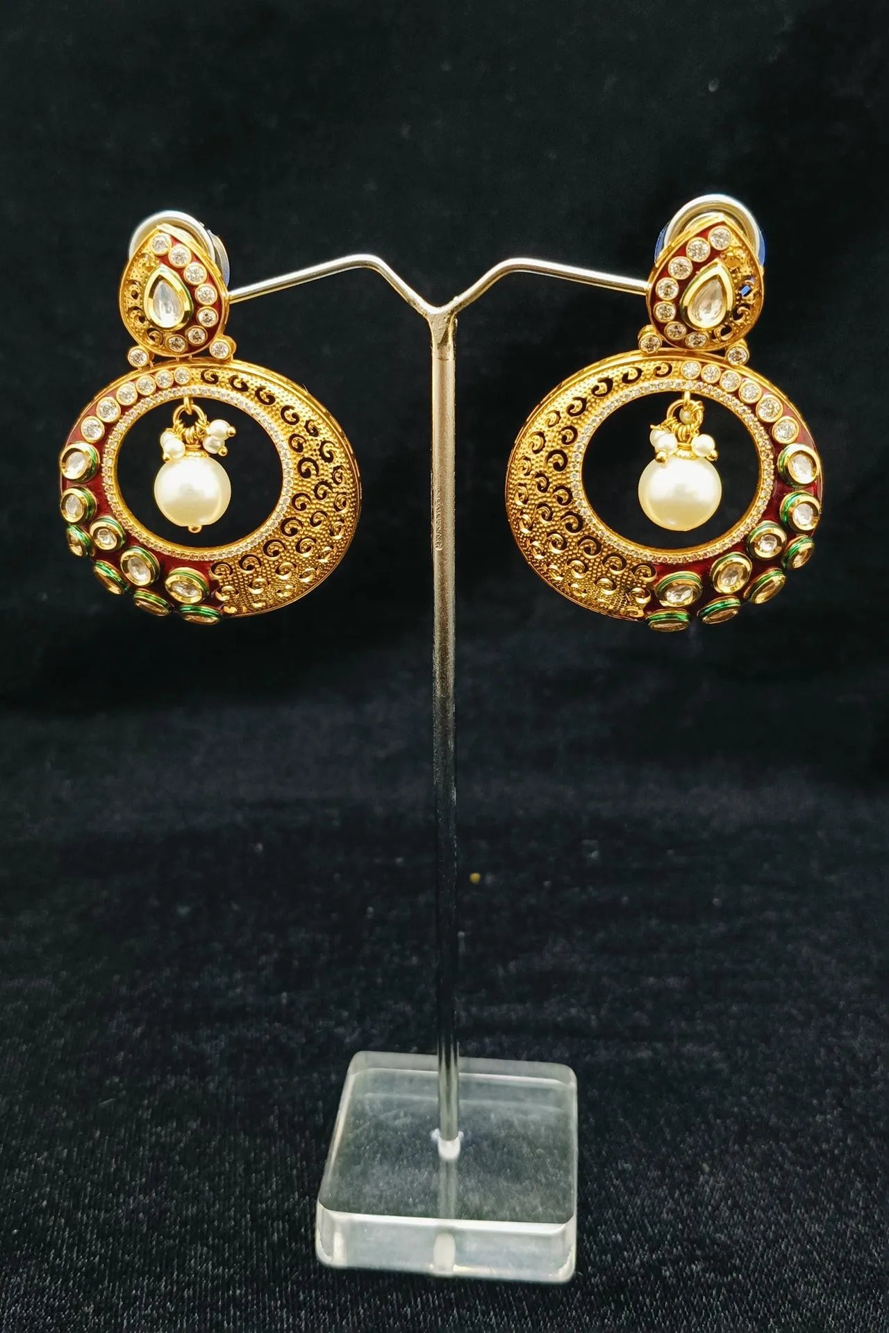 Gold Plated Beautifully Royal Kundan Beaded Earrings (E856)