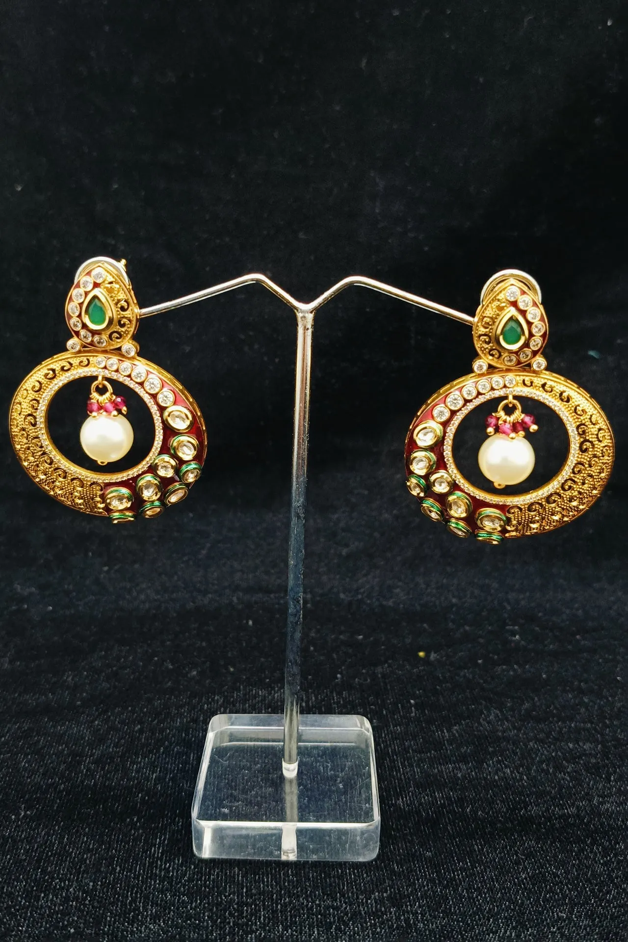 Gold Plated Beautifully Royal Kundan Beaded Earrings (E856)