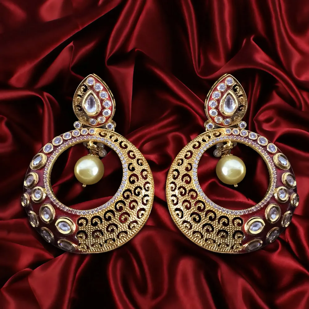 Gold Plated Beautifully Royal Kundan Beaded Earrings (E856)