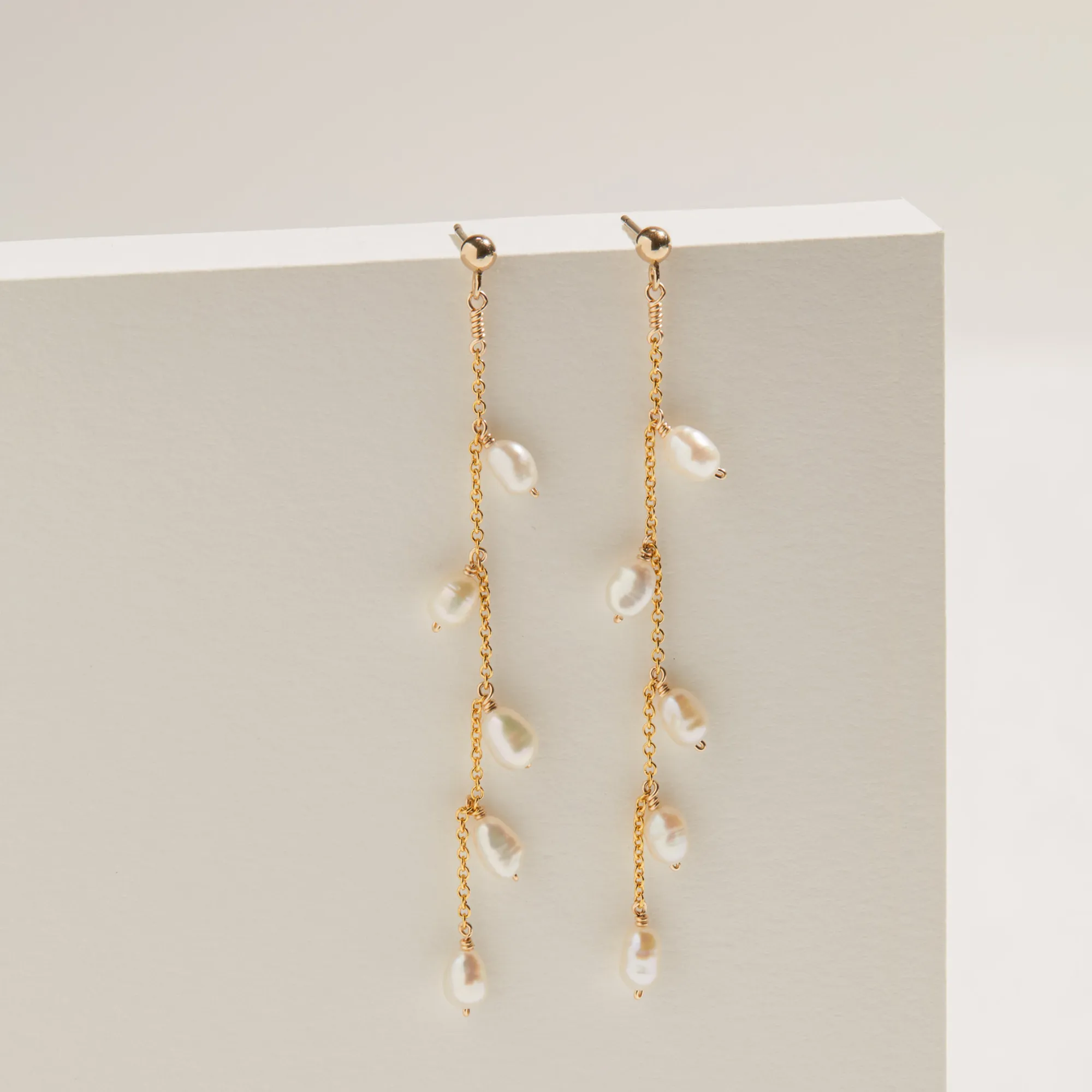 Gold Seed Pearl Drop Earrings