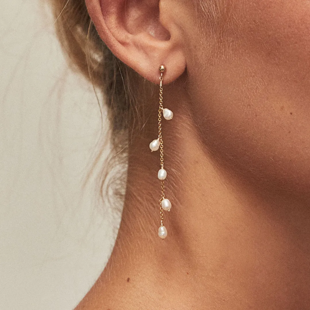 Gold Seed Pearl Drop Earrings
