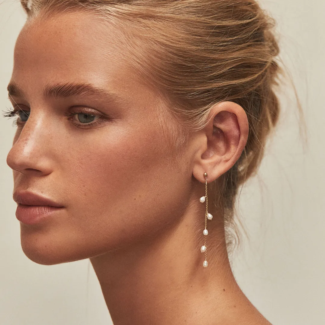 Gold Seed Pearl Drop Earrings