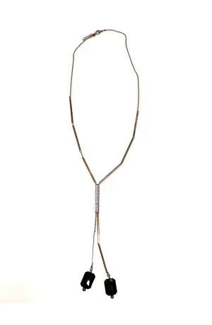 Gold Y Necklace Black Stones