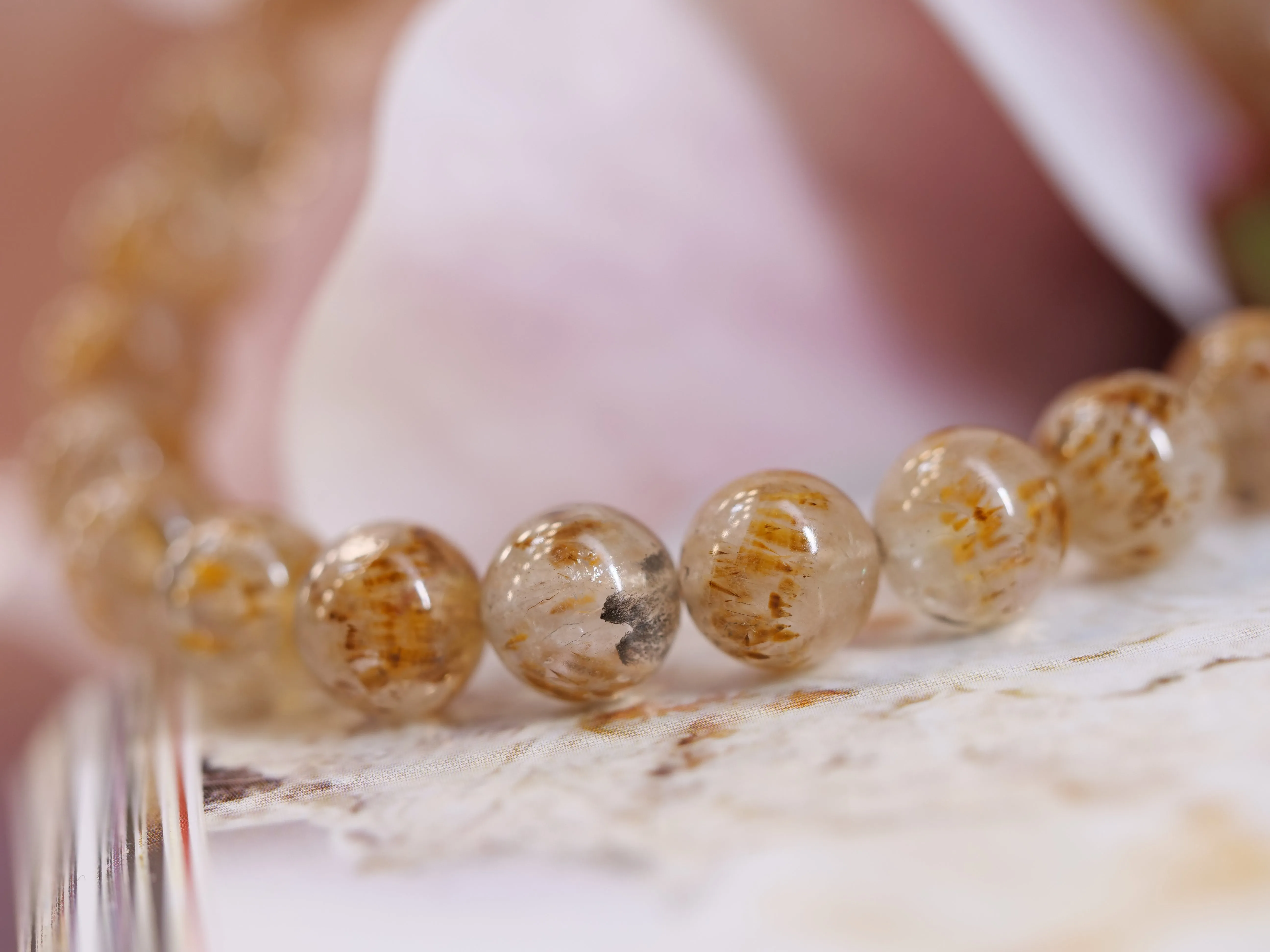 Golden Cacoxenite 8mm Beaded Natural Gemstone Elastic Bracelet, Genuine Top Grade Gift Jewelry, Men Women Fashion Crystal Energy Jewellery