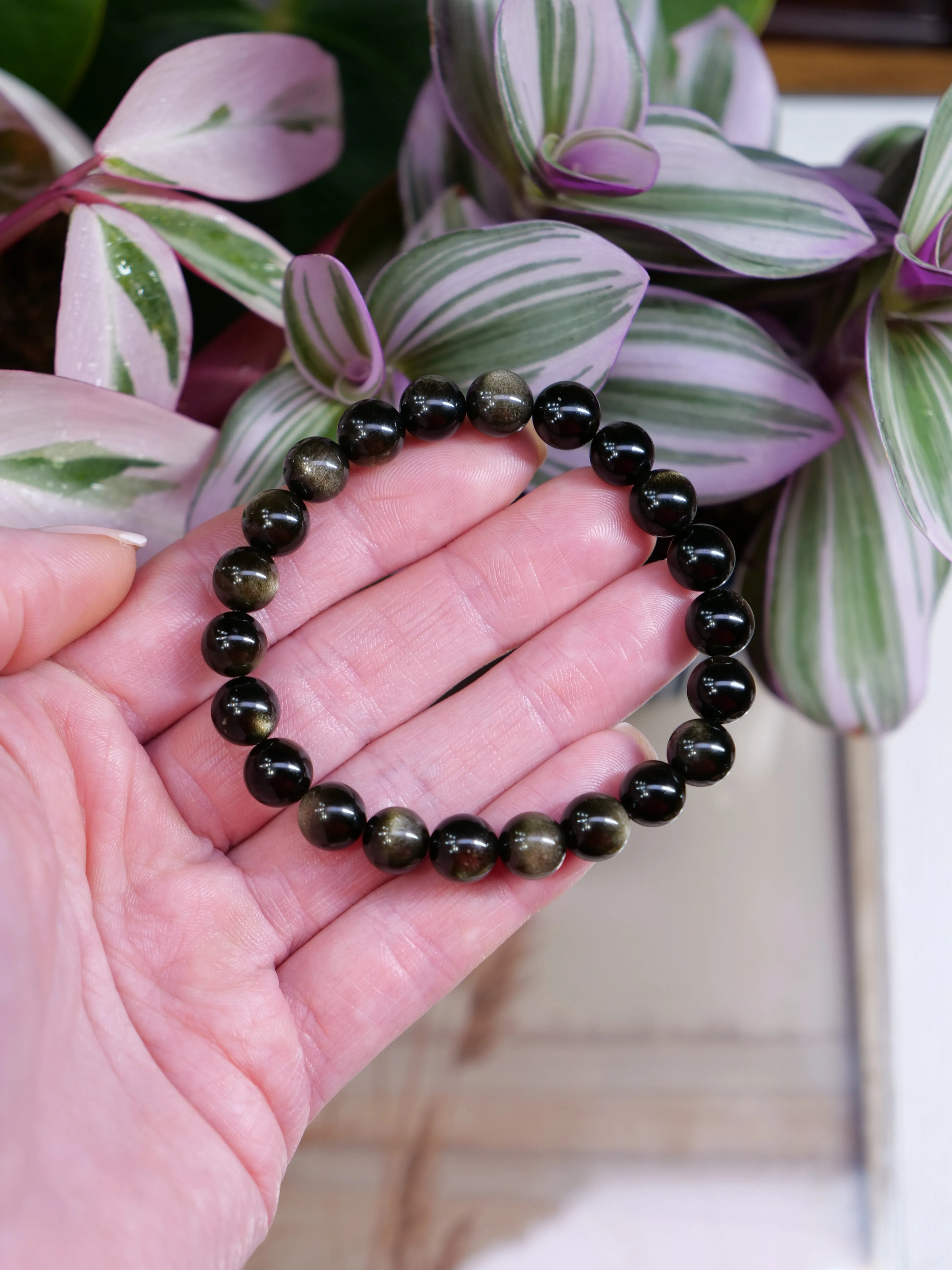 Golden Sheen Obsidian 8mm Beaded Natural Gemstone Elastic Bracelet, Genuine Top Grade Gift Jewelry, Men Women Fashion Crystal Energy Jewellery