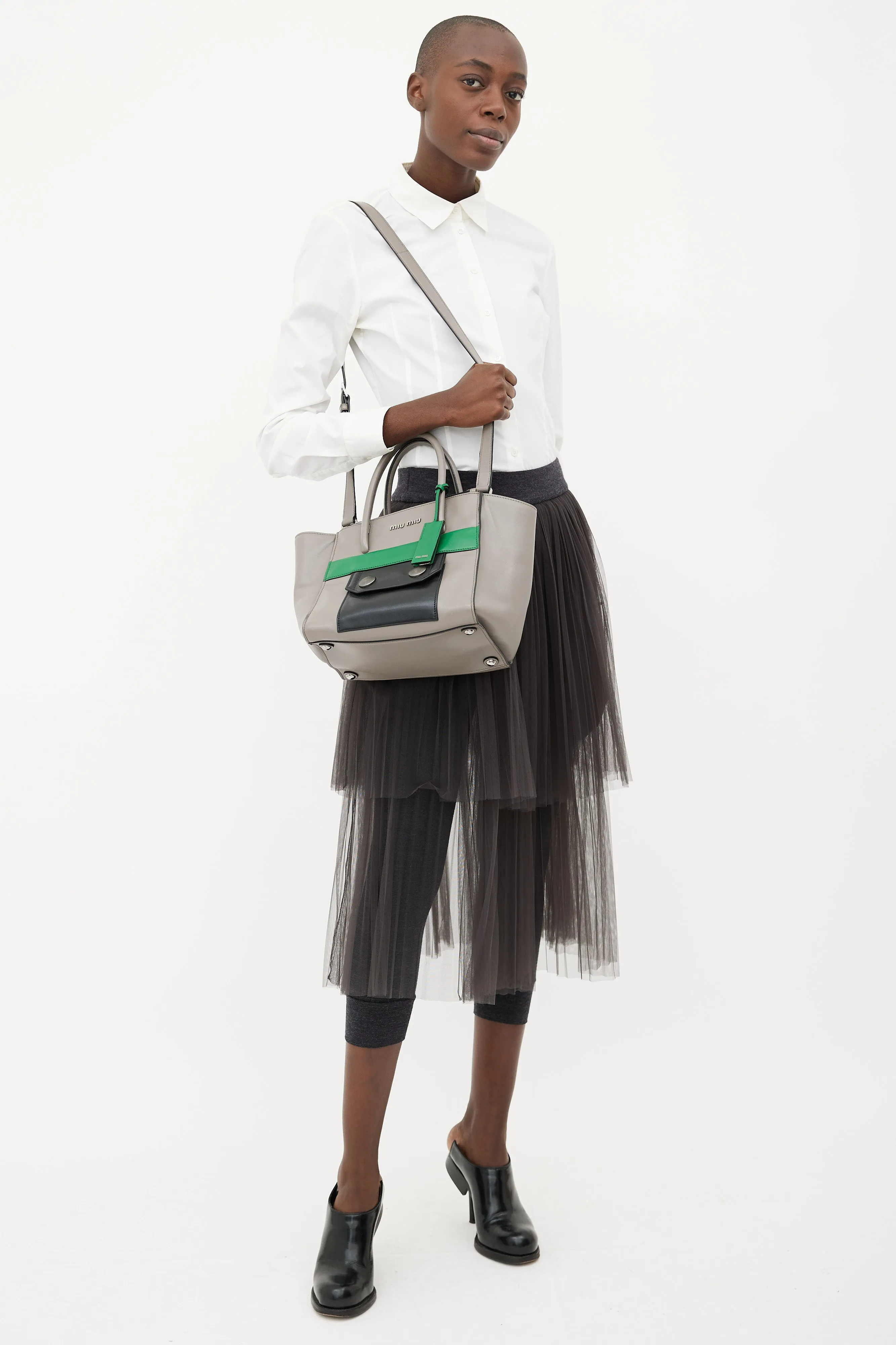 Grey, Green & Black Bold Snap Handbag