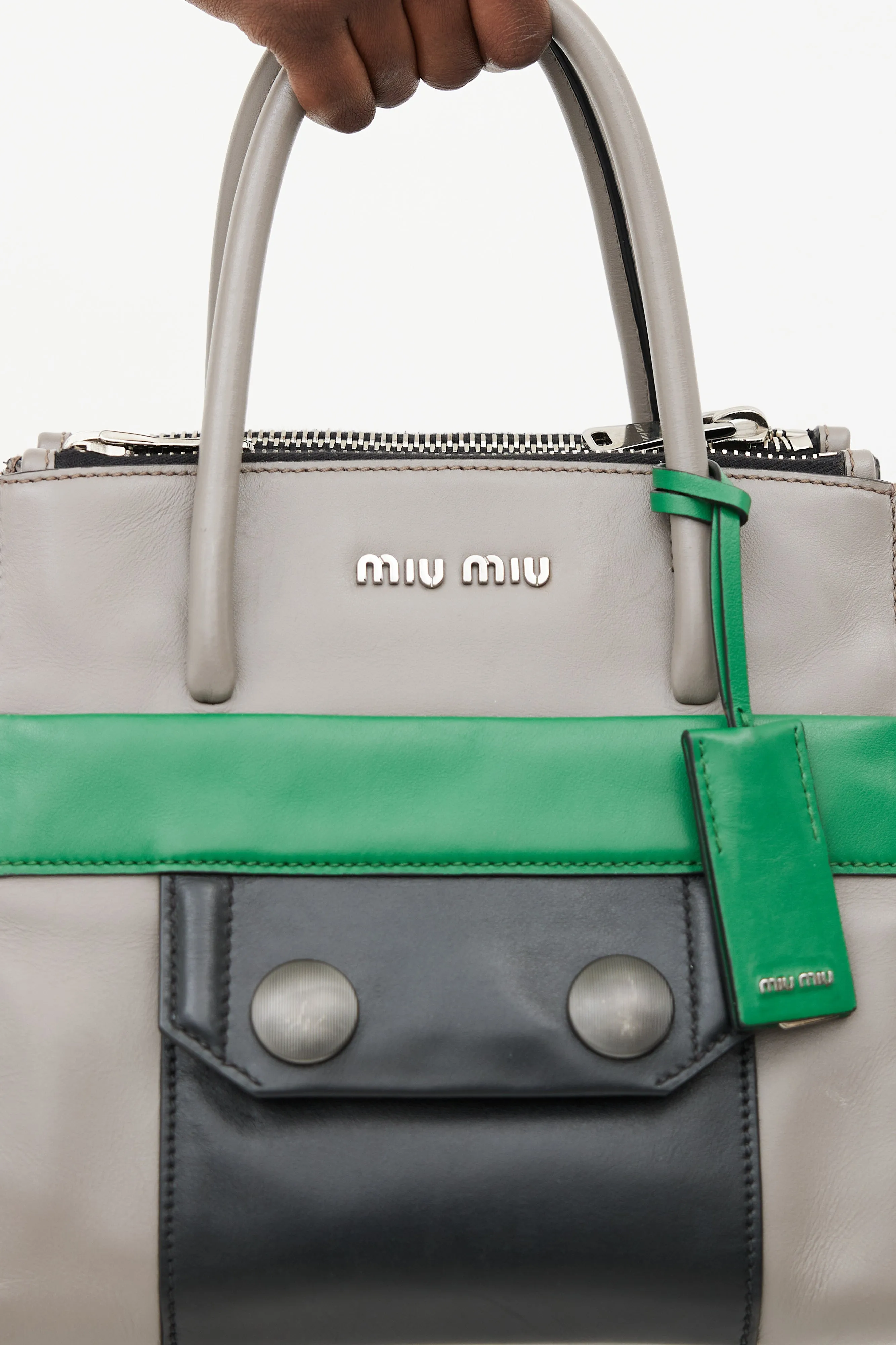 Grey, Green & Black Bold Snap Handbag