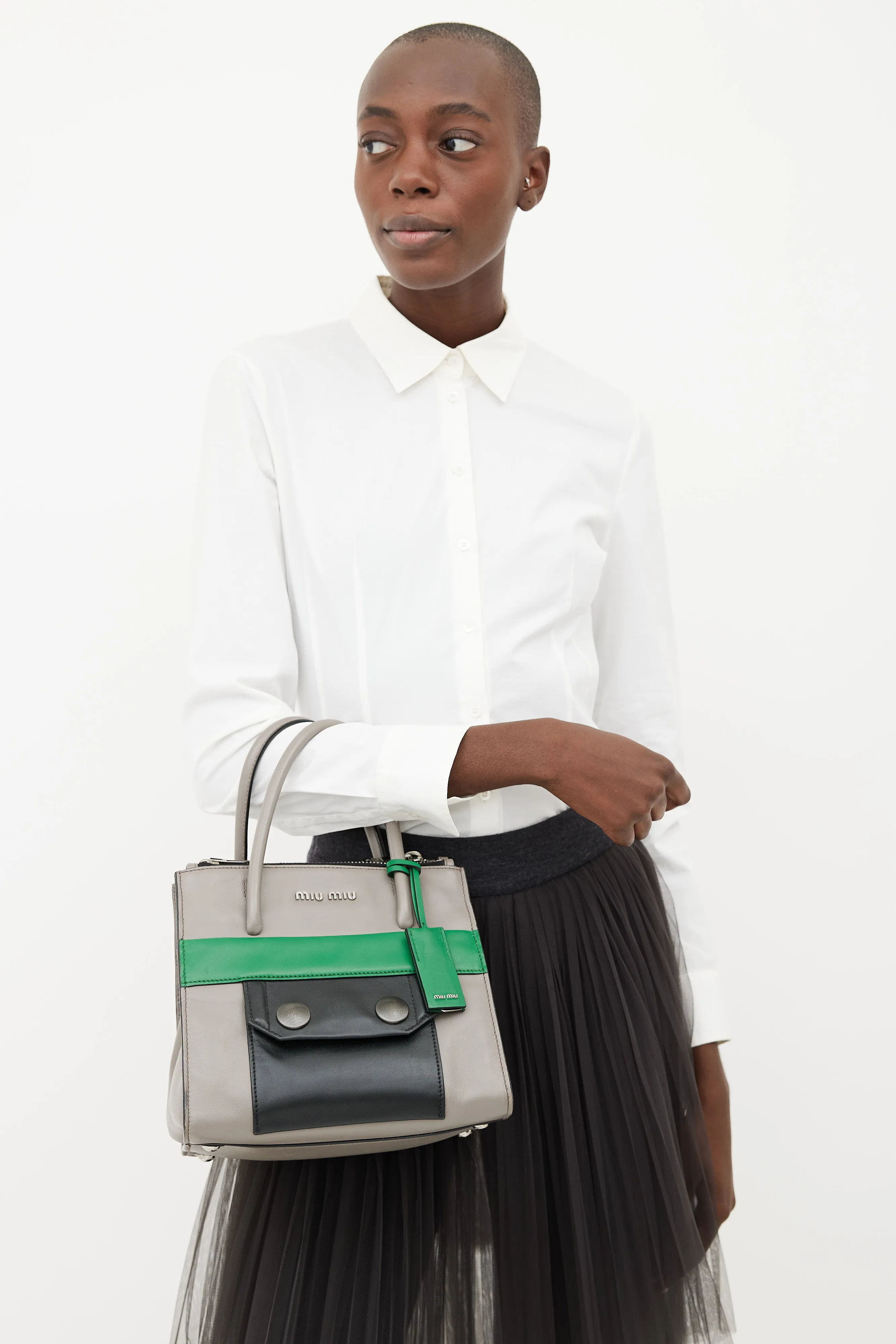 Grey, Green & Black Bold Snap Handbag