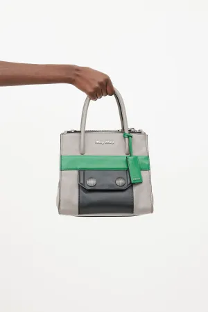 Grey, Green & Black Bold Snap Handbag