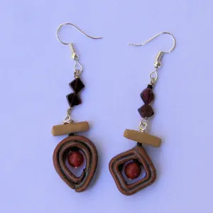 Hand Made Pottery Bead Carnelian and garnet earings by Helene Fielder