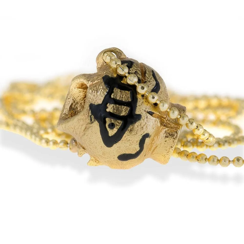 Handmade Long Pendant Necklace Gold Plated Small Ancient Greek Broken Kanata (pot) Little Fish