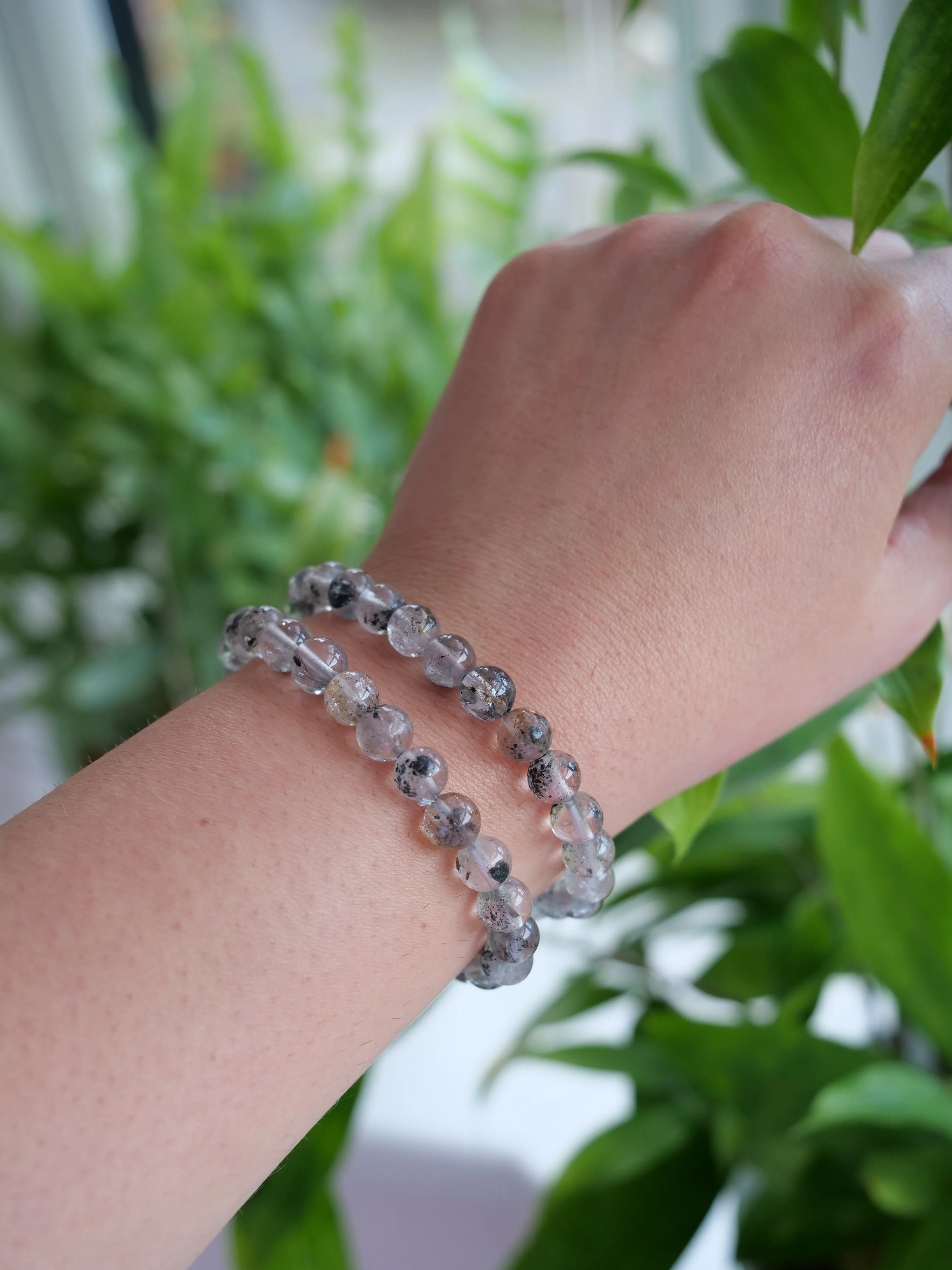 Herkimer Diamond 8mm Beaded Natural Gemstone Elastic Bracelet, Genuine Top Grade Gift Jewelry, Men Women Fashion Crystal Energy Jewellery