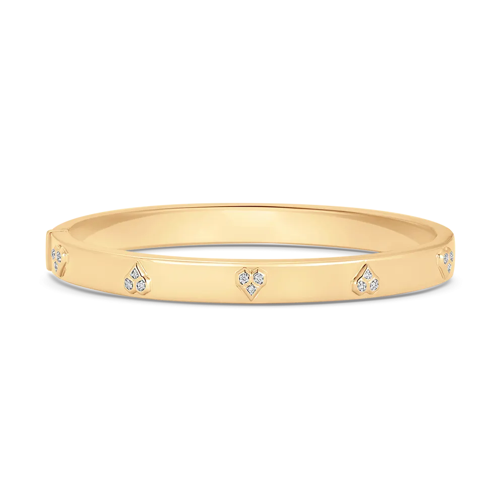 Honey Comb Gold and Diamond Heart Bangle
