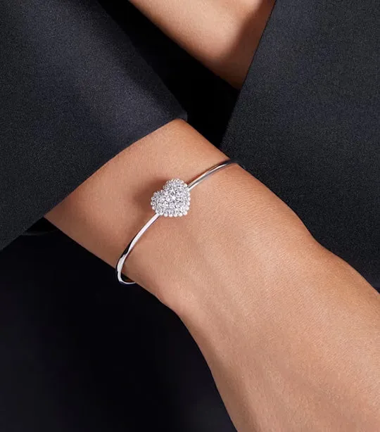 Hyperbola Bangle Heart, White, Rhodium Plated