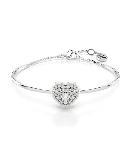 Hyperbola Bangle Heart, White, Rhodium Plated