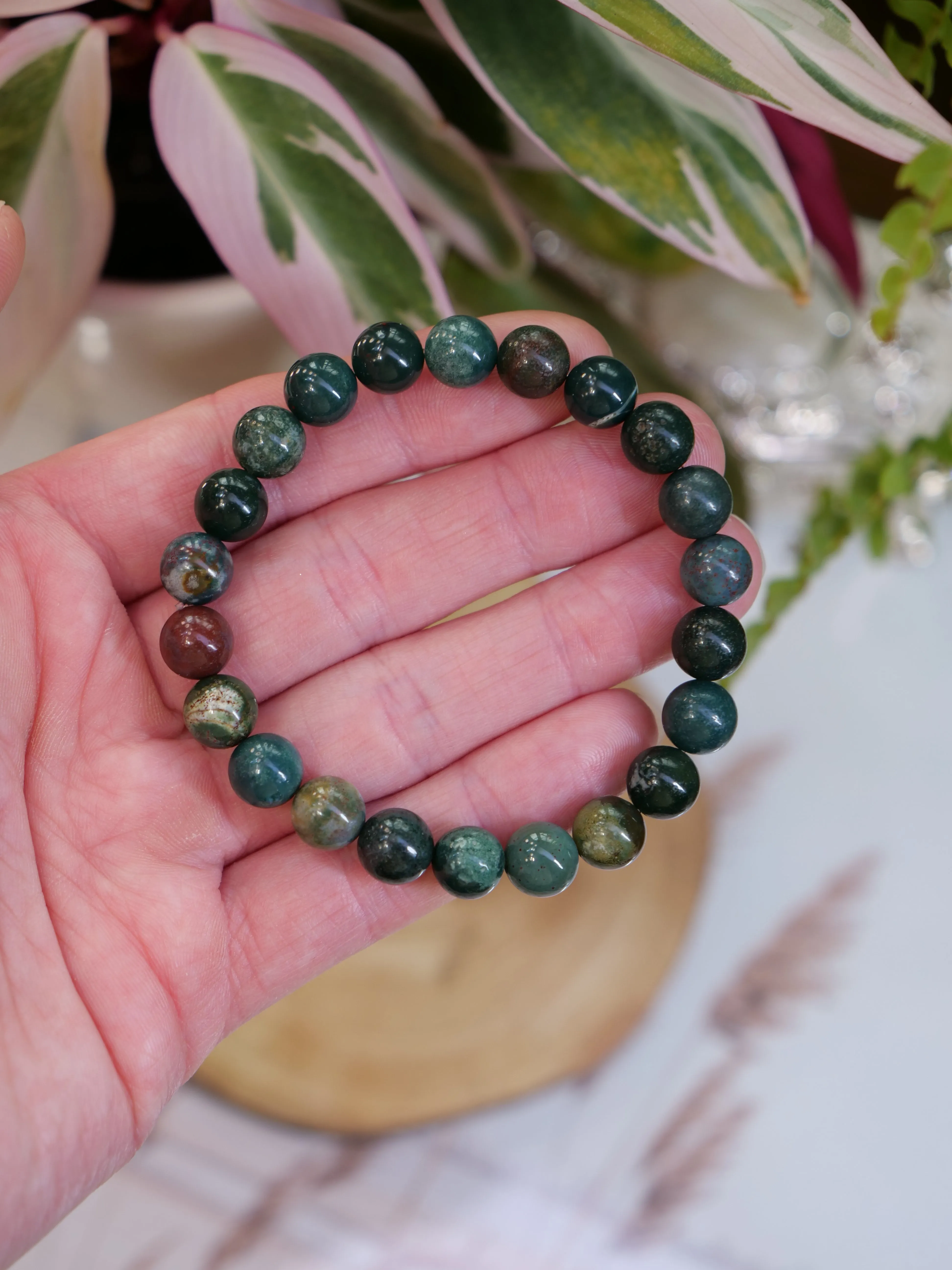 Indian Bloodstone 8mm Beaded Natural Gemstone Elastic Bracelet, Genuine Top Grade Gift Jewelry, Men Women Fashion Crystal Energy Jewellery